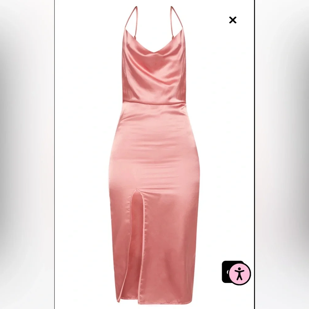 Rose Strappy Satin Cowl Midi Dress - Picture 3 of 3